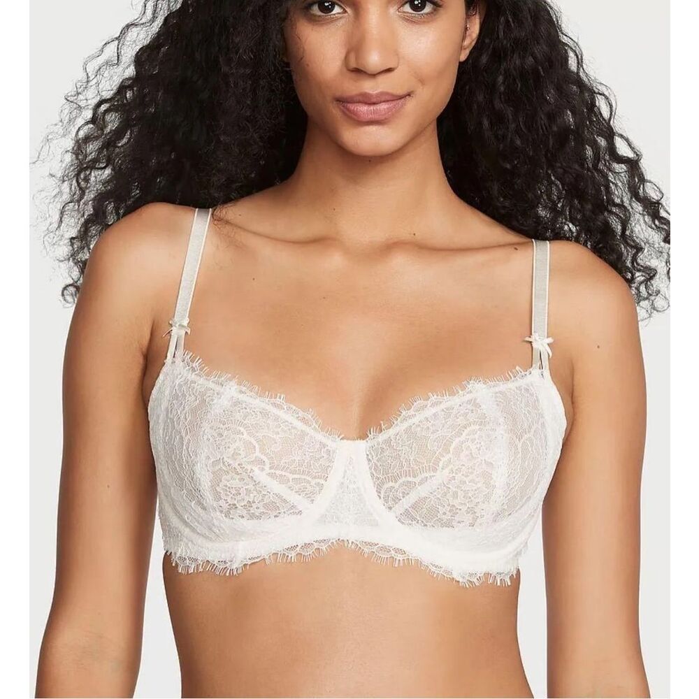 VICTORIA’S SECRET Womens White Dream Angels Push-Up No Padding Lace Bra Size 34D